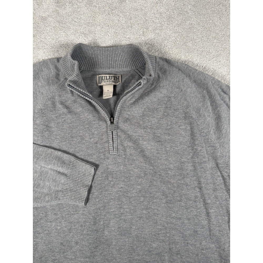 Duluth Trading Sweater Mens‎ XL Gray 1/4 Zip Long Sleeve Pullover Cotton Blend